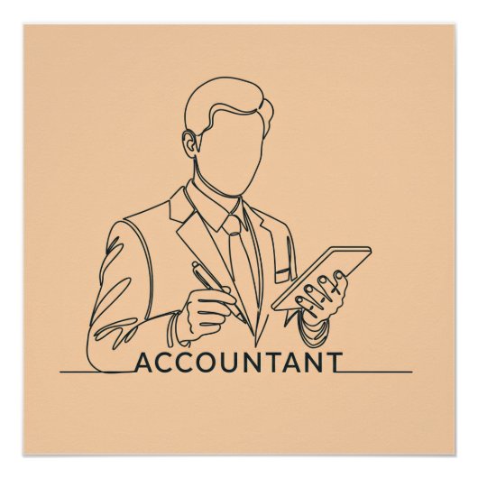 Boekhouder, one line art, met tekst en kleur perfect poster (Voorkant)