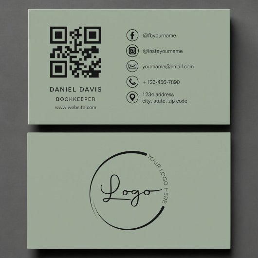 Boekhouder Sage Green Logo QR Code Visitekaartje