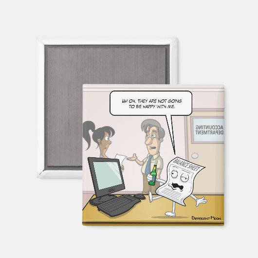 Boekhouding Drink Balans Punny Square Magnet (Voorkant / Achterkant)