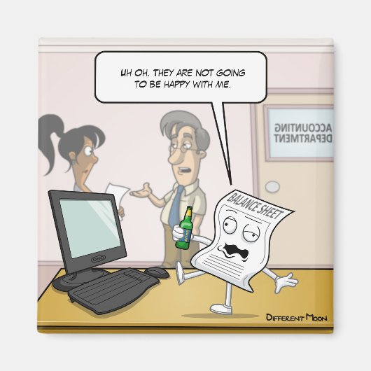 Boekhouding Drink Balans Punny Square Magnet (Voorkant)