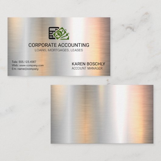 boekhouding | Geldpictogram | Zilver metallic Visitekaartje (Voorkant / Achterkant)