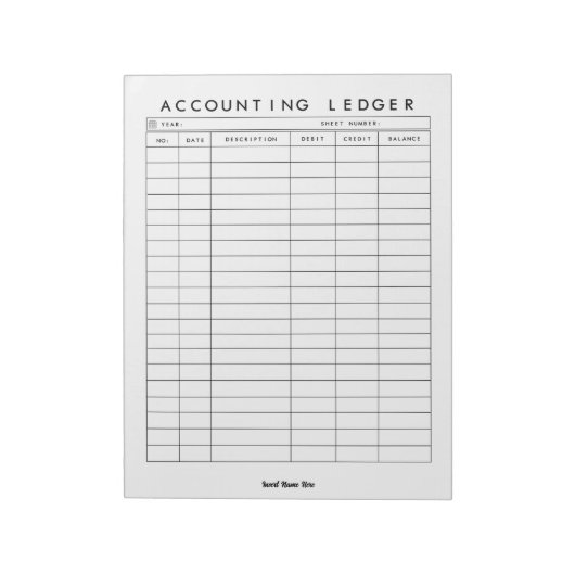 Boekhoudingsgrootboek Aangepaste Notitieblok  (Linkerzijde)