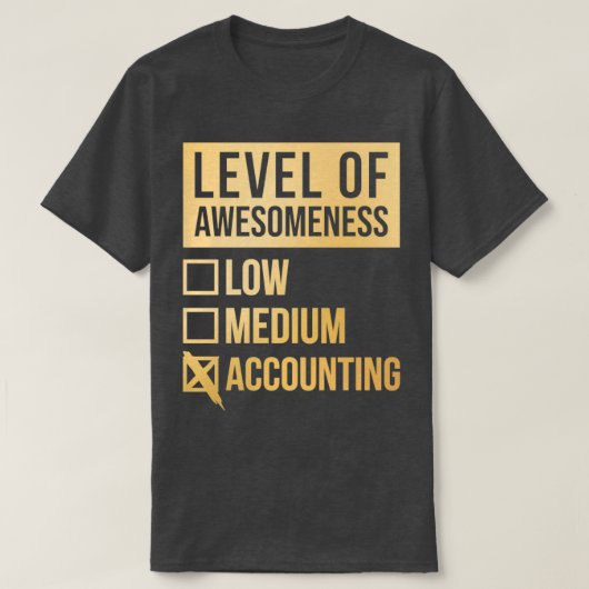 Boekhoudkundig kunststofniveau in goud t-shirt (Design voorkant)