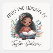 Boekhoudkundig sticker, boekbord Eigen donker haar Vierkante Sticker (Voorkant)