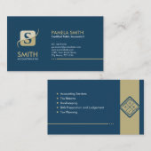 Boekhoudkundige diensten Monogram - Blauw en beige Visitekaartje (Voorkant / Achterkant)