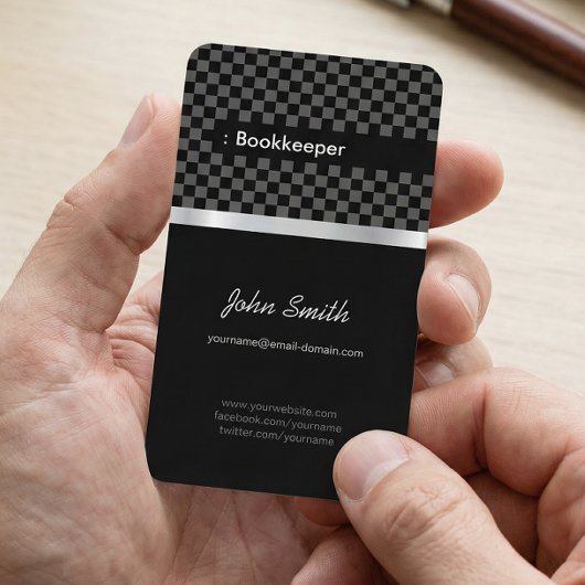 Boekhoudster - Elegant Black Chessboard Visitekaartje