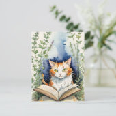 Boekig lezen Oranje kat Briefkaart (Staand voorkant)