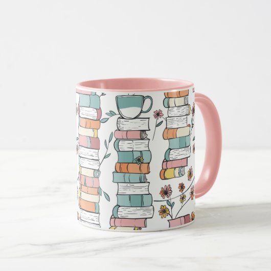 Boekige Boeken Pastel Roze Koffiemok Mok (Voorkant rechts)