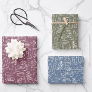 Boekige Kerst Boekliefhebber Winter Cottagecore Inpakpapier Vel