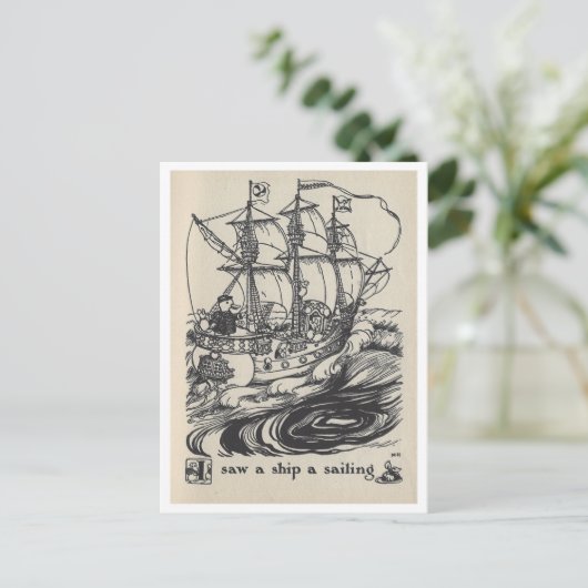  boekillustratie "Ik zag een schip varen" Briefkaart (Staand voorkant)