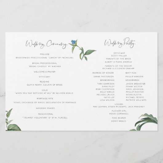 Boekje met het Botanische Greenery Wedding Program (Achterkant)
