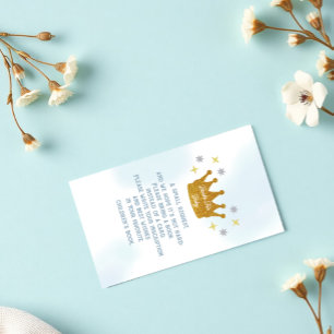 Boekjes voor babyfeestje voor kleine prins jongetj informatiekaartje