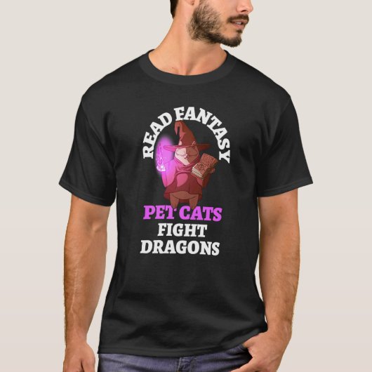 Boekkatten Dragons Bookworm Fantasy Wizard T-shirt (Voorkant)
