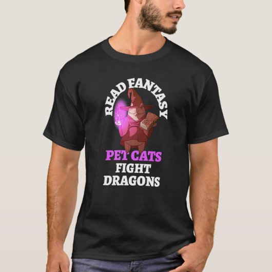 Boekkatten Dragons Bookworm Fantasy Wizard T-shirt (Voorkant)
