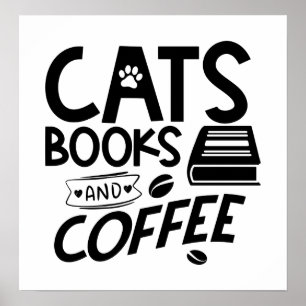 Boekkatten Koffie Funny Reading Bookworm Cute Cat Poster