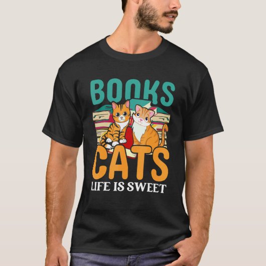 Boekkatten Leven is fijn lezen T-shirt (Voorkant)