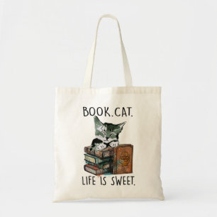 Boekkatten Leven is zoete kat Boek Lovers Lezen B Tote Bag