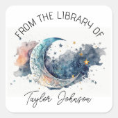 Boekkentekenplaat hemelse nachtelijke maan vierkante sticker (Voorkant)