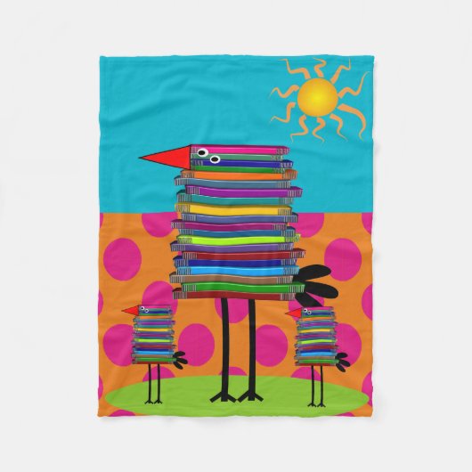 Boeklaarzen Fleece Blanket Whimsical Book Birds (Voorkant)