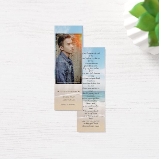 Boeklegger met strandfoto-herinneringsgedicht voor mini visitekaartjes (Bureau)