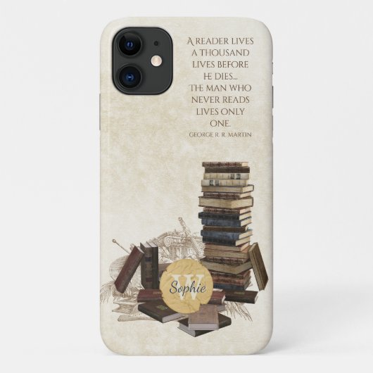 Boekliefhebber Bibliofiel Lezen Quote Monogram Naa Case-Mate iPhone Case (Achterkant)