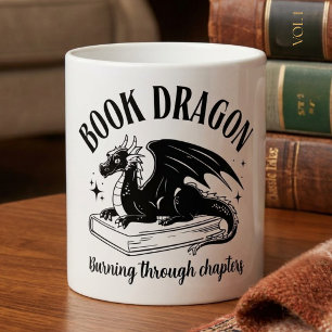 Boekliefhebber Draak Fantasy Lezer Zwart en Wit Koffiemok