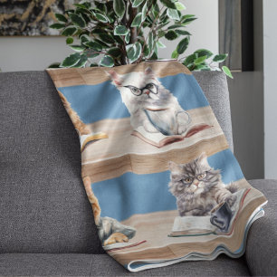 Boekliefhebber Gezellig Leesdeken Cat Library Fleece Deken