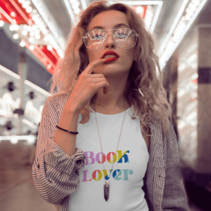 Boekliefhebber kleurrijke retro typografie trendy t-shirt