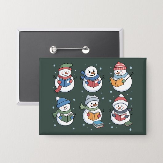 Boekliefhebber Sneeuwman Lezen Cadeau Leraar Winte Button (Voorkant / Achterkant)