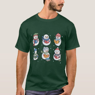 Boekliefhebber Sneeuwman Lezen Cadeau Leraar Winte T-shirt