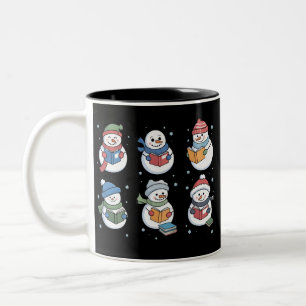 Boekliefhebber Sneeuwman Lezen Cadeau Leraar Winte Tweekleurige Koffiemok