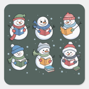 Boekliefhebber Sneeuwman Lezen Cadeau Leraar Winte Vierkante Sticker