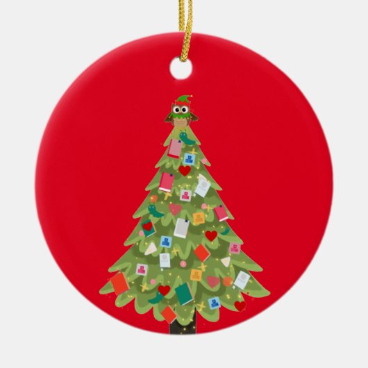 Boekliefhebbers houden vol met kerstboomplezier keramisch ornament (Voorkant)