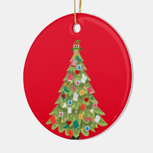 Boekliefhebbers houden vol met kerstboomplezier keramisch ornament (Links)