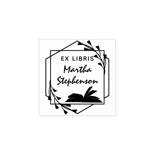 Boekliefhebber's Modern Botanical Geometric Ex Lib Rubberstempel (Afrduk)