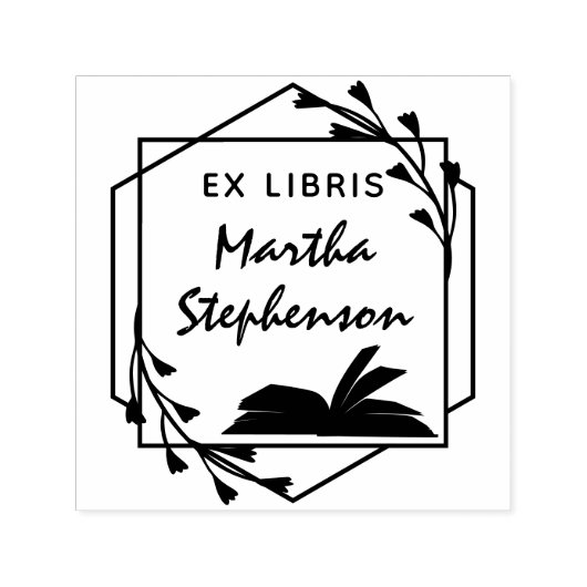 Boekliefhebber's Modern Botanical Geometric Ex Lib Zelfinktende Stempel (Design)