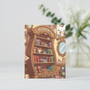Boekliefhebbers Schattige Cartoon Boekenplank met  Briefkaart