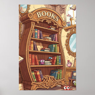 Boekliefhebbers Schattige Cartoon Boekenplank met  Poster