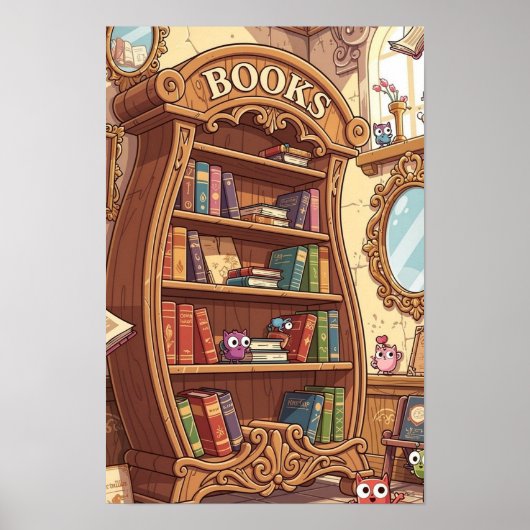 Boekliefhebbers Schattige Cartoon Boekenplank met Poster (Voorkant)