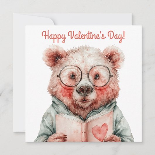 Boeklievende Beer Valentijnsdag Kaart (Voorkant)