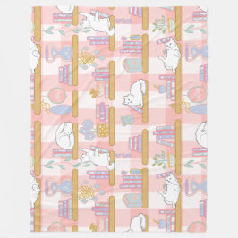 Boeklievende kat cadeau roze pastel fleece deken