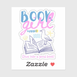 Boekmeisje zomer strand meeuw op maat sticker