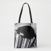 Boekminnende kat tote bag (Voorkant)