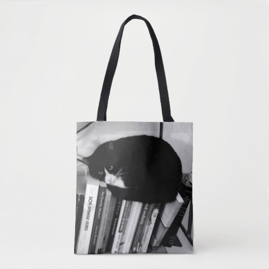 Boekminnende kat tote bag (Voorkant)