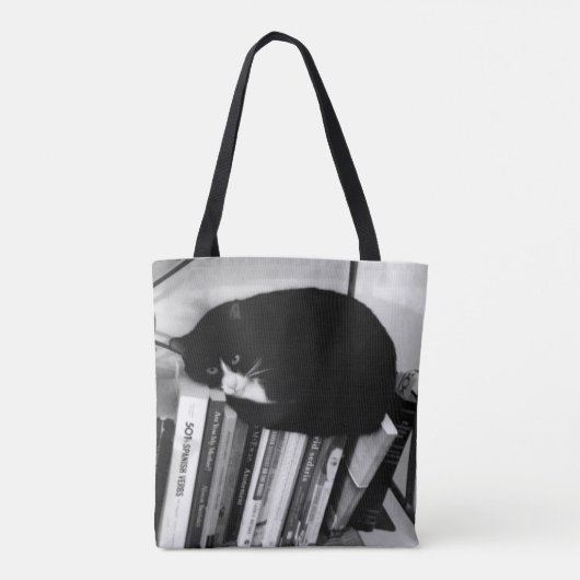 Boekminnende kat tote bag (Achterkant)