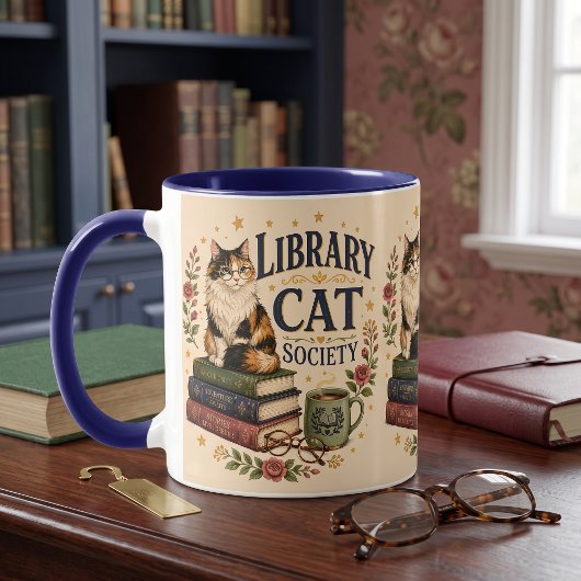 Boekminnende Lapjeskat Bibliotheek Mok