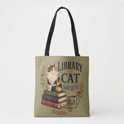 Boekminnende Lapjeskat Bibliotheek Tote Bag (Voorkant)