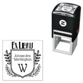 Boeknaam Initiaal met botanische kuif Ex Libris Zelfinktende Stempel (In situ)