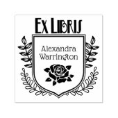 Boeknaam met botanische kam roos Ex Libris Zelfinktende Stempel (Design)