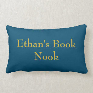 Boeknookussen, blauw & goud, aanpasbaar kussen